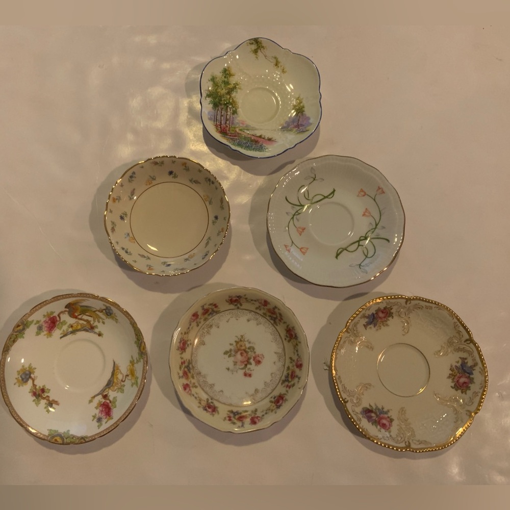 Vintage Collection Of 6 Saucers Various Patterns Pinks & Gold Colors